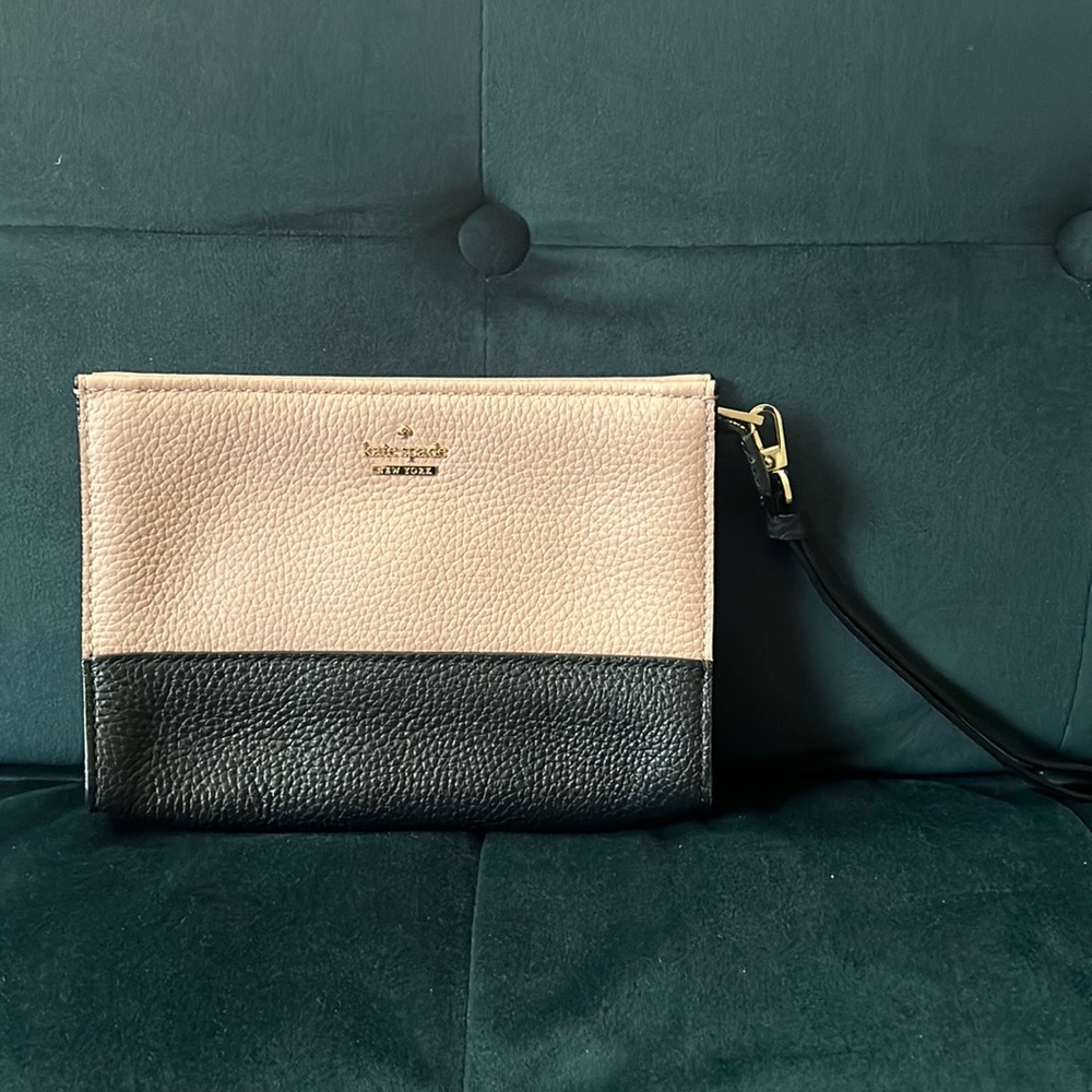 Kate Spade Pink and Black Wristlet w/ gold hardware
